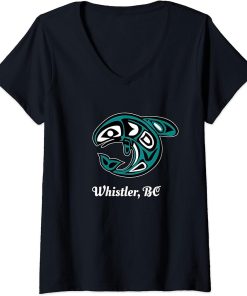 Womens Whistler British Columbia Native Tribal Orca Killer Whale V-Neck T-Shirt