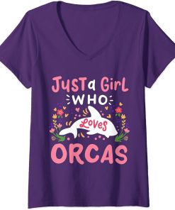 Womens Orca Whale Just A Girl Who Loves Orcas V-Neck T-Shirt