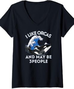 Womens I Like Orcas And Maybe 3 People shirt Summer Vintage Orcas V-Neck T-Shirt