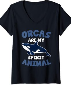 Womens Whales Funny Kids Orcas Are My Spirit Animal Orca Lovers V-Neck T-Shirt