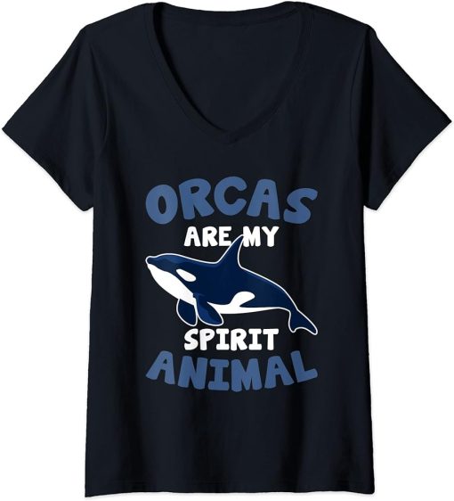 Womens Whales Funny Kids Orcas Are My Spirit Animal Orca Lovers V-Neck T-Shirt