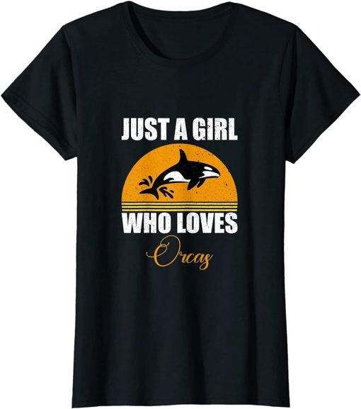 Womens Vintage Retro Design Of Just A Girl Who Loves Orca Graphic T-Shirt