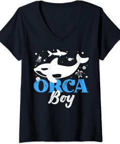 Womens Funny Orca Lover Graphic for Boys Men Kids Whale V-Neck T-Shirt