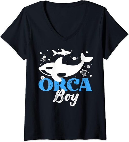 Womens Funny Orca Lover Graphic for Boys Men Kids Whale V-Neck T-Shirt