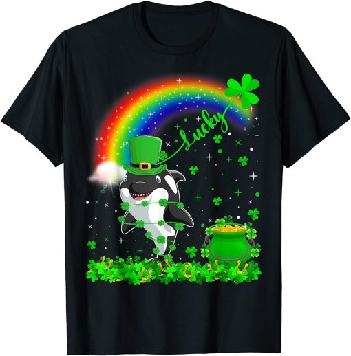 Irish Shamrock Rainbow Lucky Orca St. Patrick"s Day T-Shirt