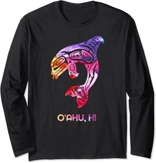 Tribal O"ahu Orca Killer Whale Indigenous Native Long Sleeve T-Shirt