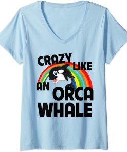 Womens Crazy Like An Orca Whale Watching Funny LGBTQ Rainbow Ocean V-Neck T-Shirt