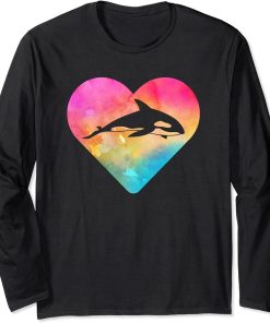 Women or Girls Orca Whale Tie Dye Watercolor Long Sleeve T-Shirt