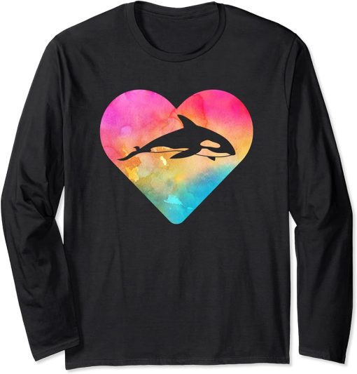 Women or Girls Orca Whale Tie Dye Watercolor Long Sleeve T-Shirt