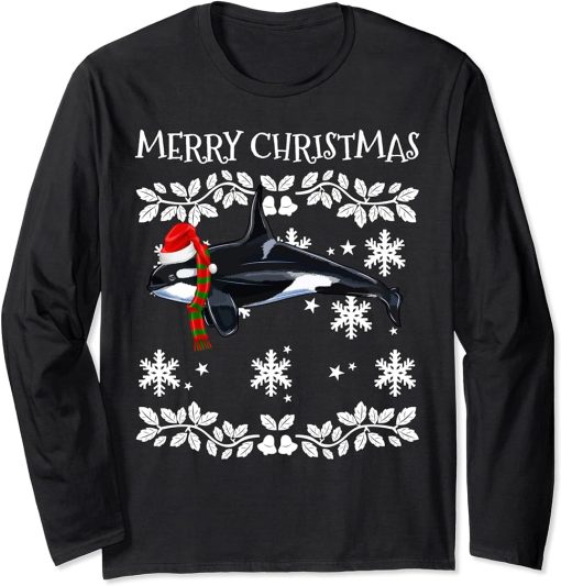 Merry Christmas Ornament Orca Killer Whale Ugly Xmas Long Sleeve T-Shirt